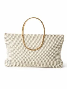 Vintage 80s ‘Bags By Marlo’ Ivory Bubble Chainmail Handbag w Gold Handles - EUC